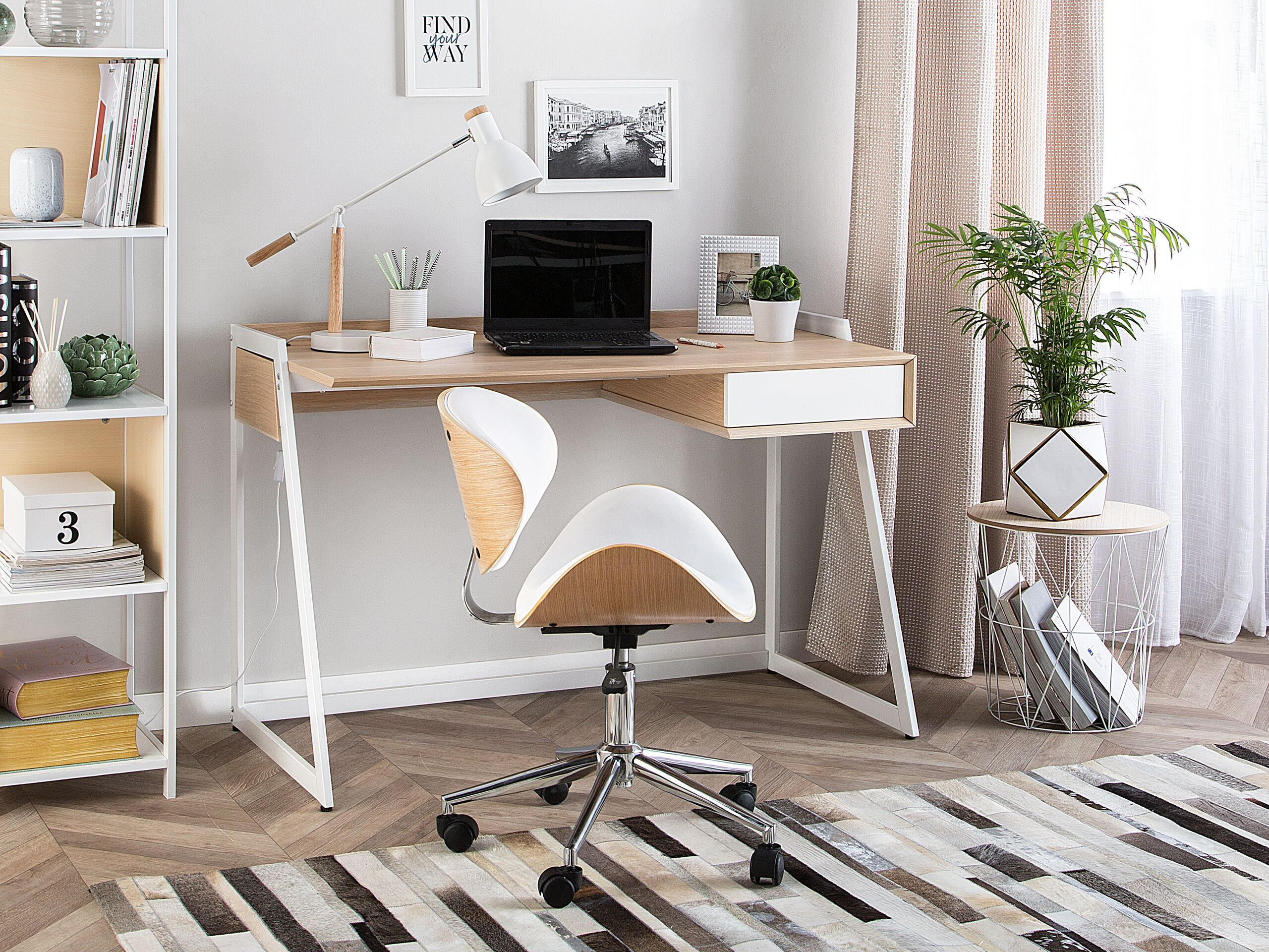 SCHREIBTISCH weiß/heller Holzfarbton 120/60/82 cm Quito - Weiß, Holzwerkstoff (60/120/82cm) - Beliani