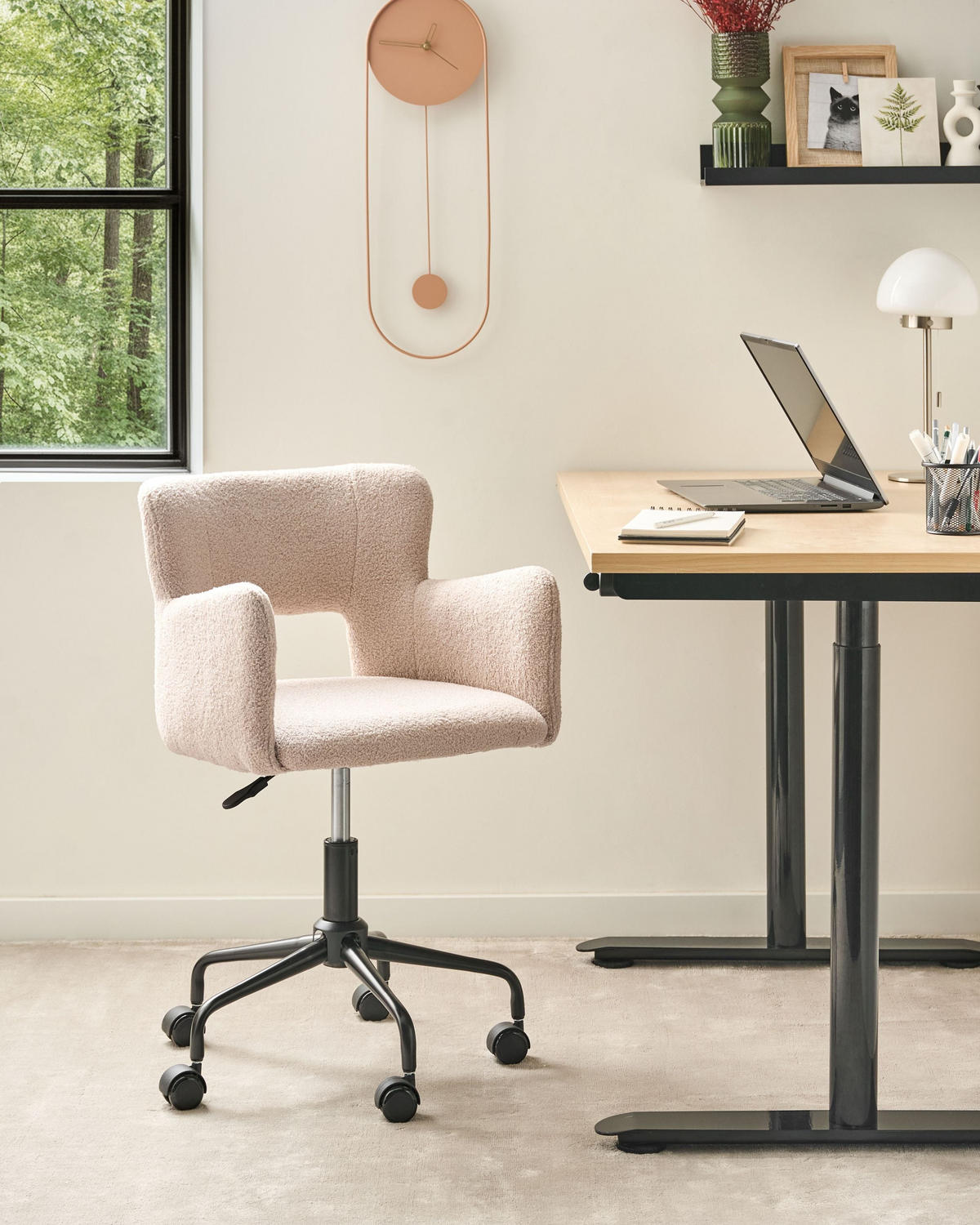 SCHREIBTISCHSTUHL Beige Sanilac - Beige/Schwarz, Textil (62/71/62cm) - Beliani