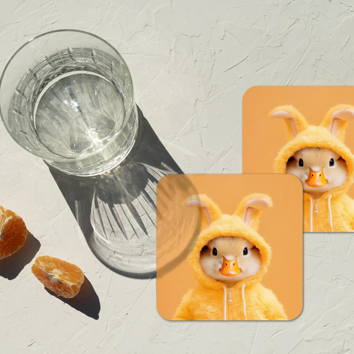 GLASUNTERSETZER 6er-Set Osterhase - Kostüm - Ente 10x10 cm - Gelb, Naturmaterialien (10/0.2cm) - MuchoWow