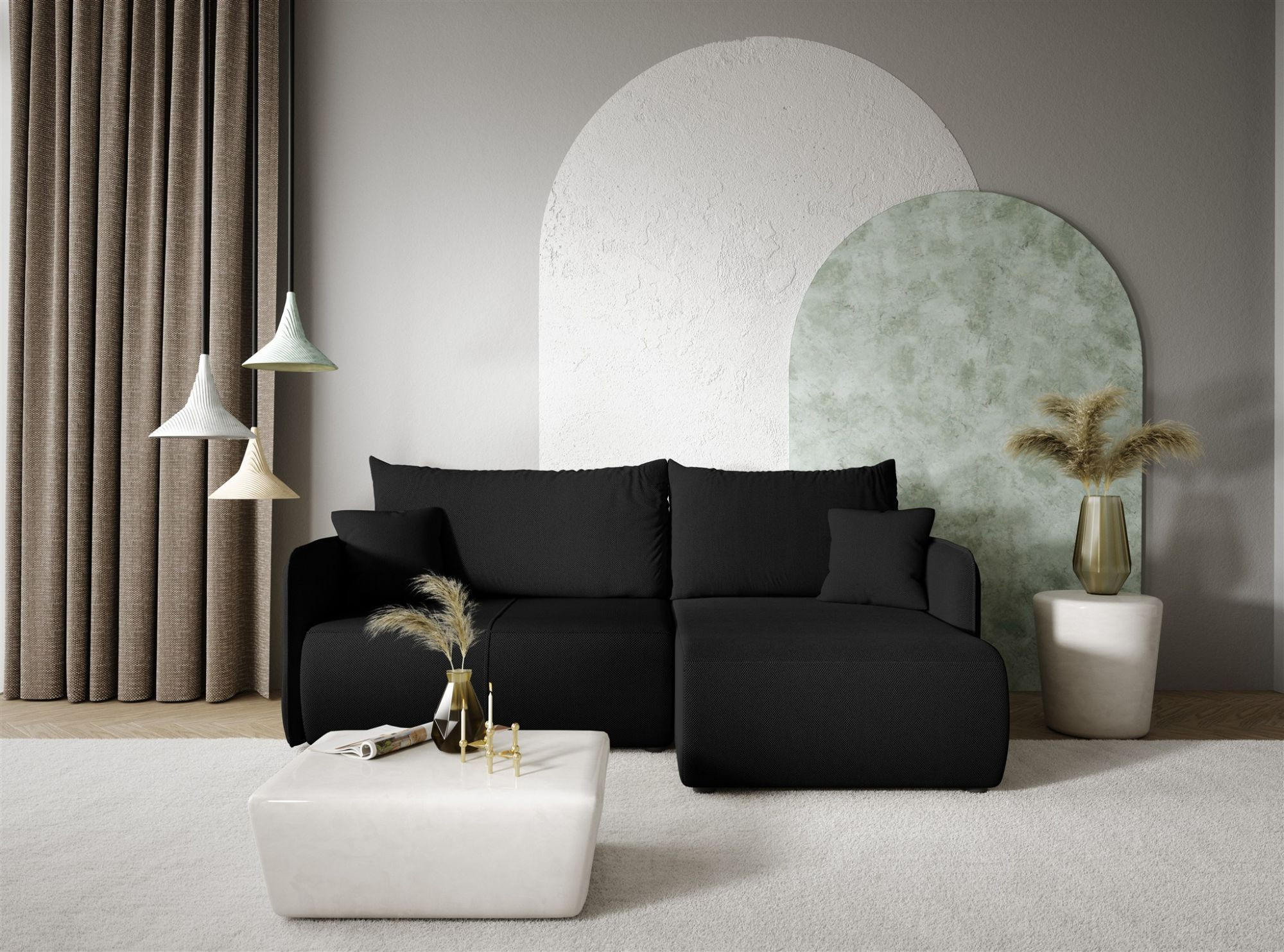 ECKSOFA Calgary - Schwarz, Holzwerkstoff/Textil (207/148cm) - Fun Möbel