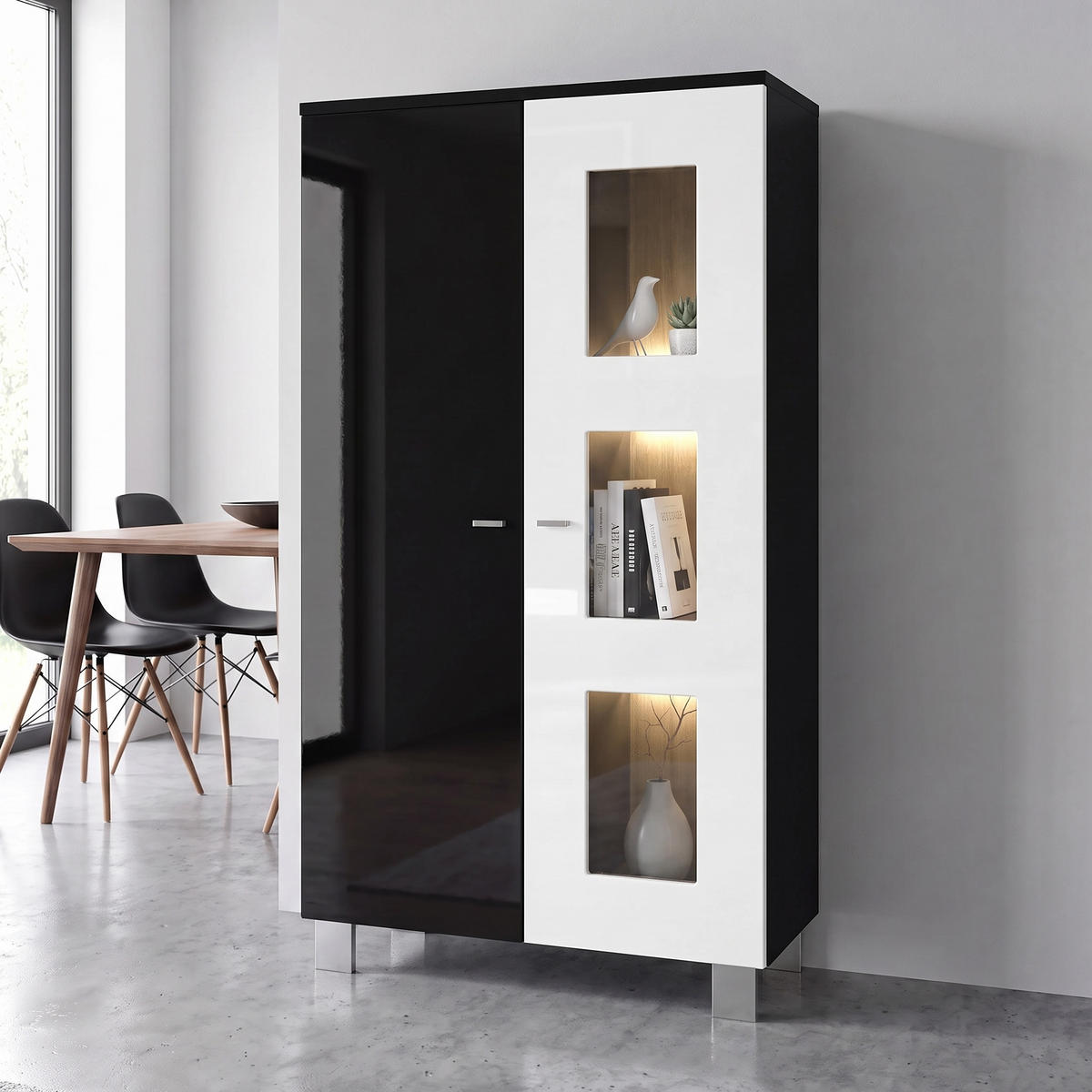 VITRINE Denjo Tür in Weiß Hochglanz - Weiß Hochglanz, Holzwerkstoff (71/129/35cm) - Vladon