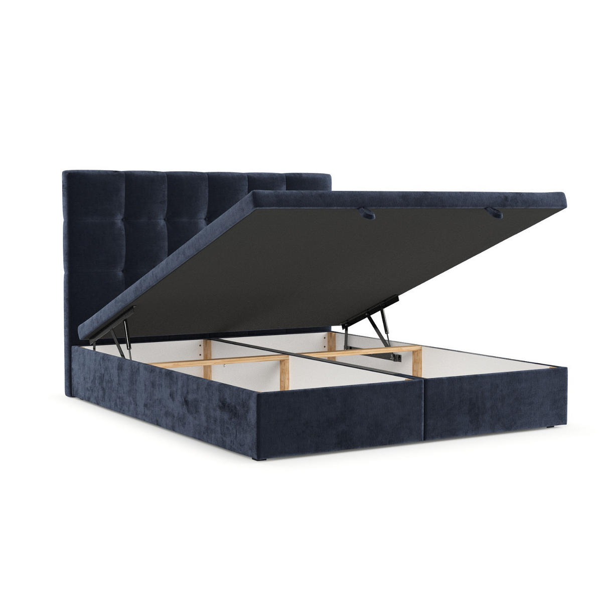 POLSTERBETT Guam mit Stauraum 160/200 cm Marineblau im Lotta Stoff - Schwarz/Dunkelblau, Holz/Holzwerkstoff (160/200cm) - AltaBeds