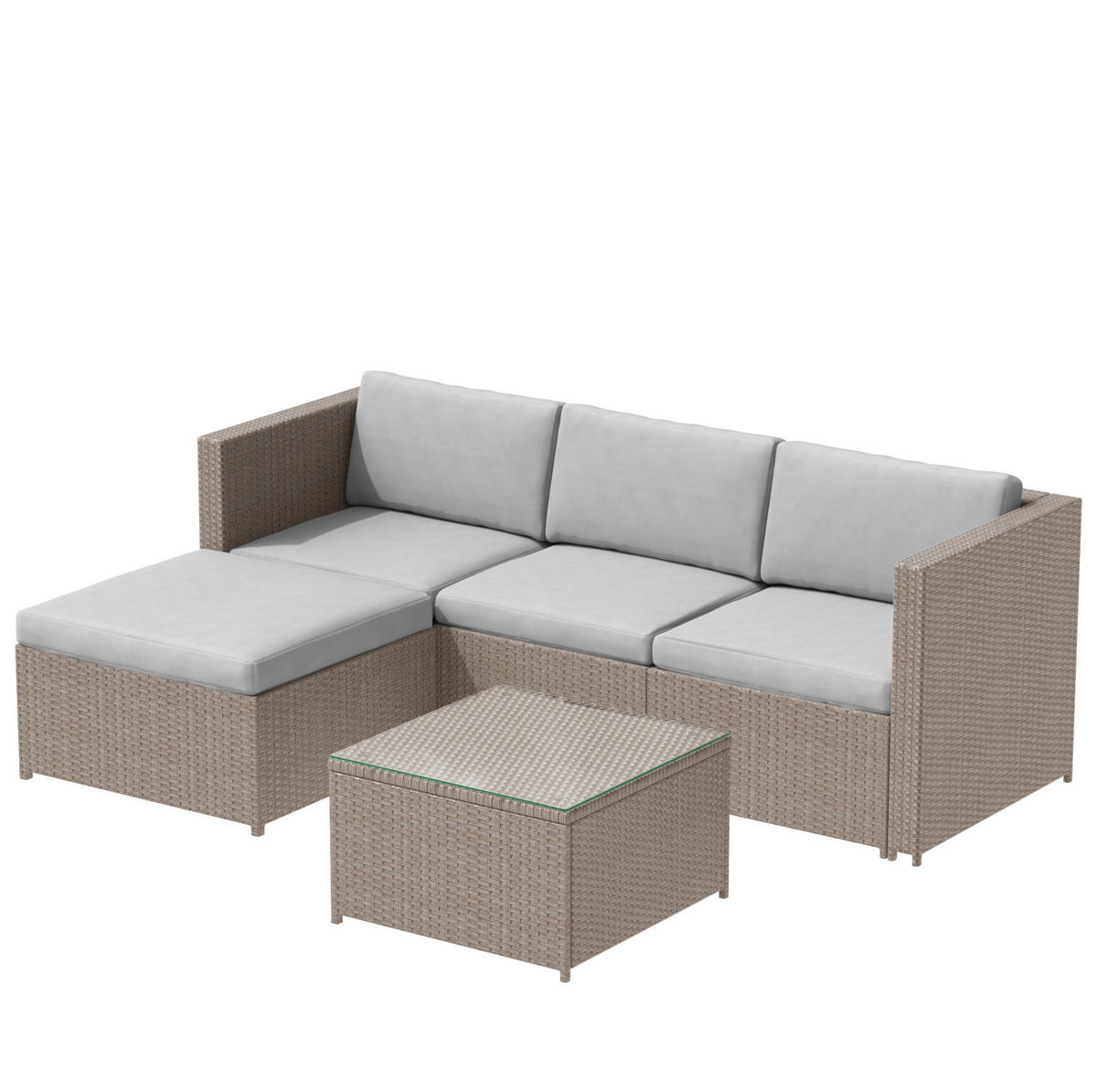 GARTENSET 196x136x67cm beige aus Polyrattan und Stahl, wasserdicht - Beige, Metall - Modfu