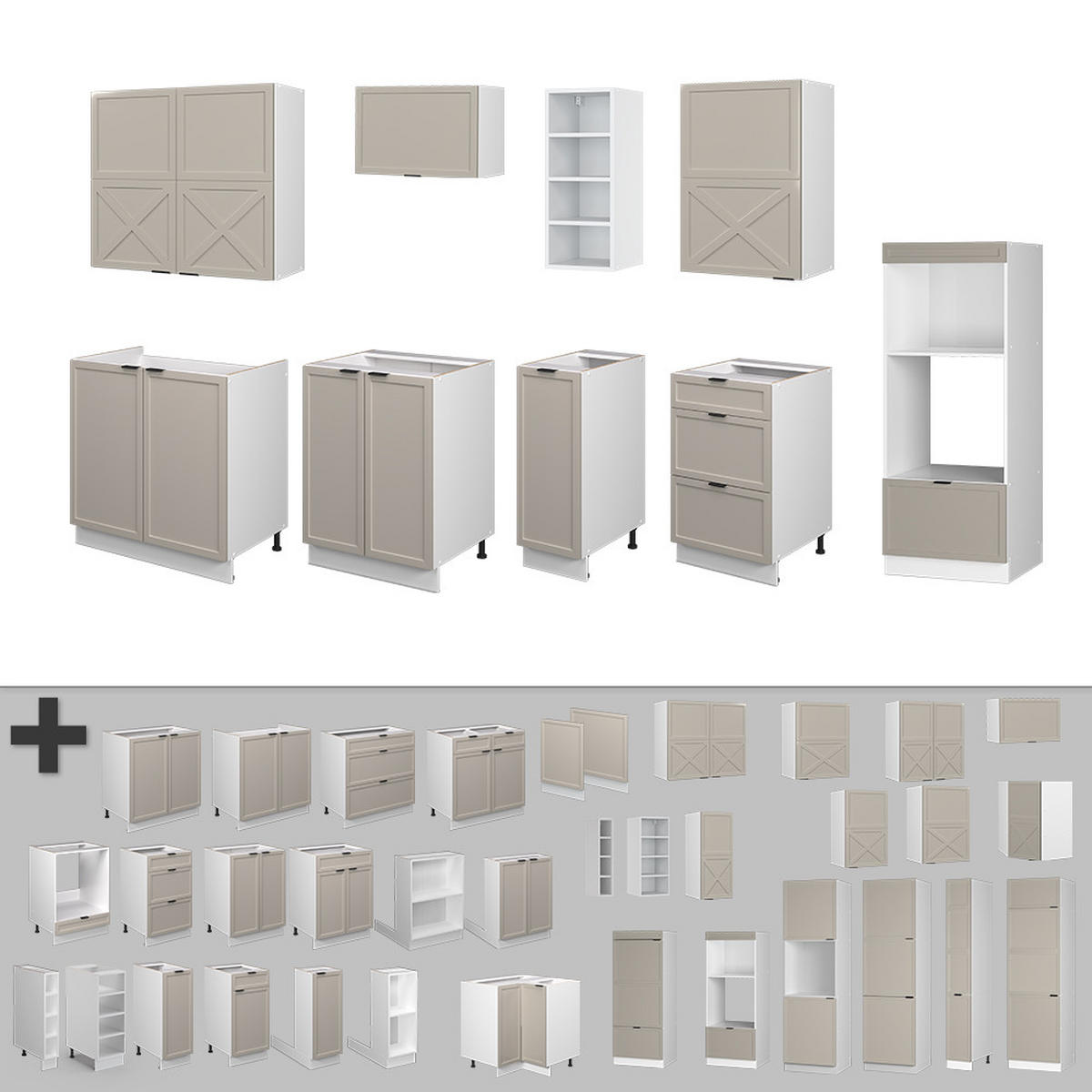 KÜCHENZEILE Fame-Line GrauBeige/Weiß 280 cm ohne AP - Weiß/Grau, Holzwerkstoff (280/81.6/46cm) - Vicco