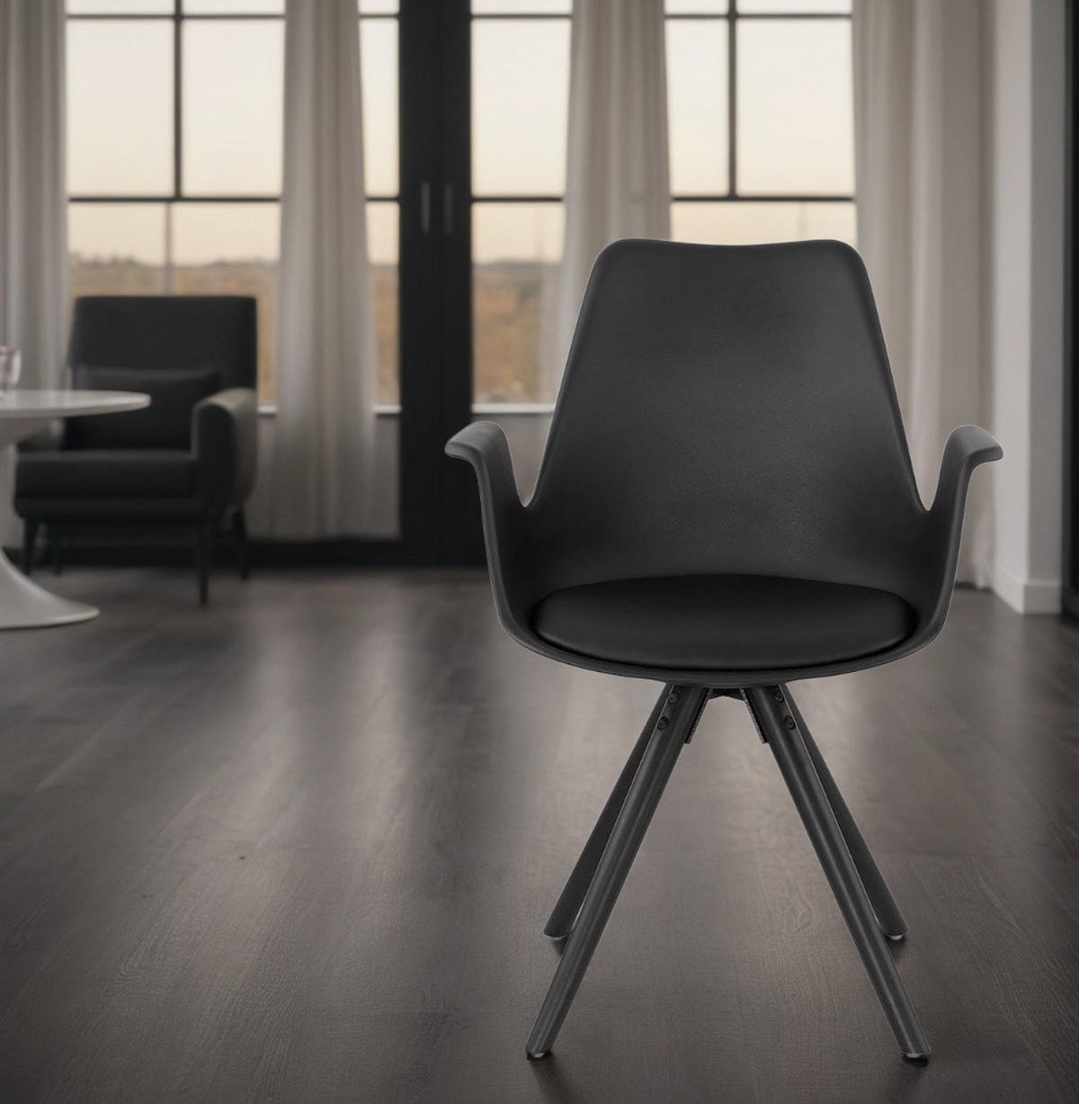 ESSZIMMERSTUHL Kunststoff und Holz im Skandinavischen Stil, Schwarz 58,5x50x82 cm - Schwarz, Kunststoff/Buchenholz (50/82/59cm) - KADIMA DESIGN