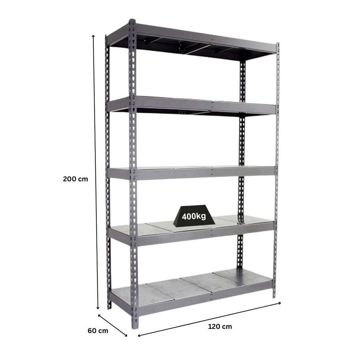 SCHWERLASTREGAL METAL YETI FIVE | HxBxT 200x120x60cm | Fachlast 400kg | Grau - Grau, Metall (120/200/60cm) - PROREGAL