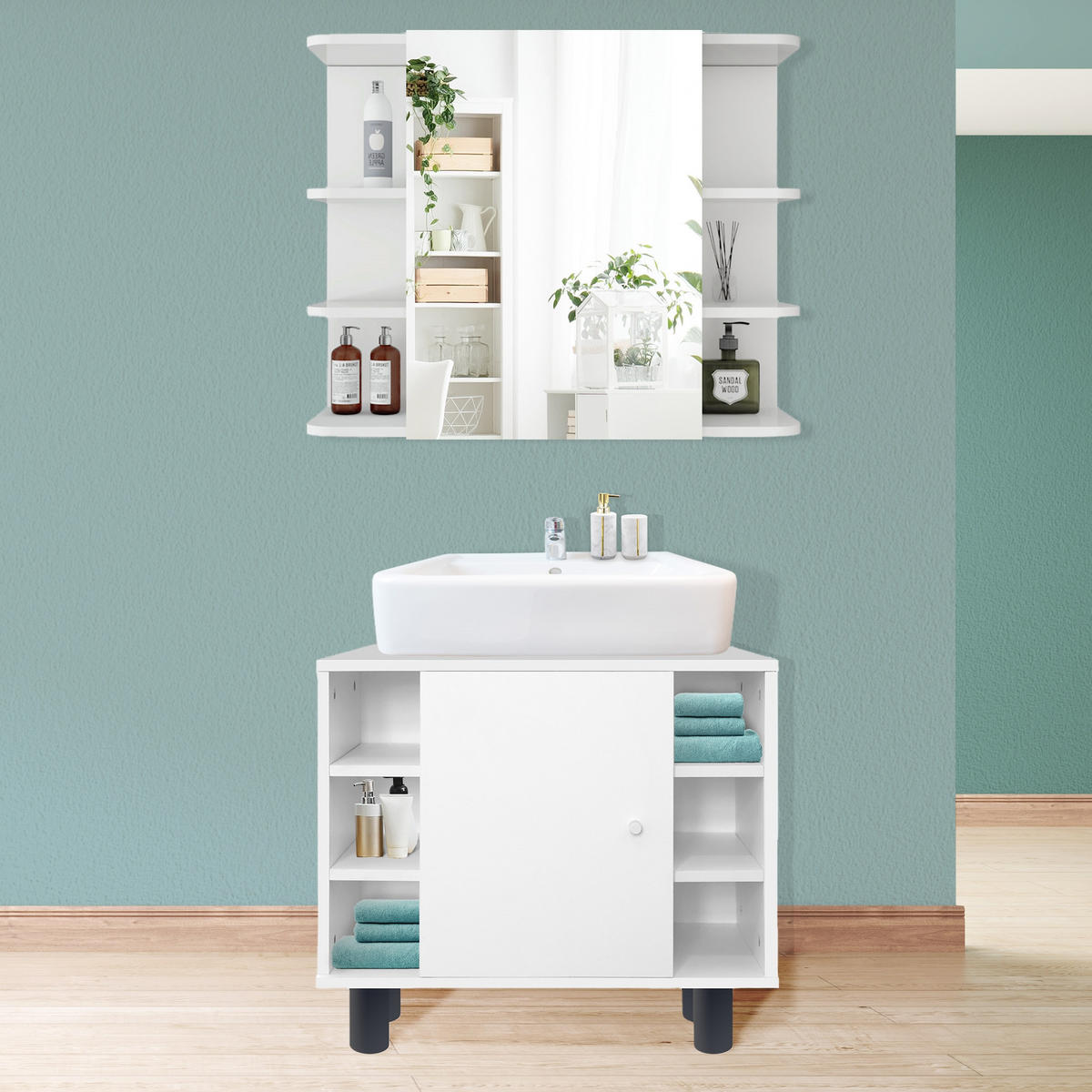 BADMÖBEL Set 2-Teilig - Weiß, Holzwerkstoff (21/64/80cm) - ML-DESIGN