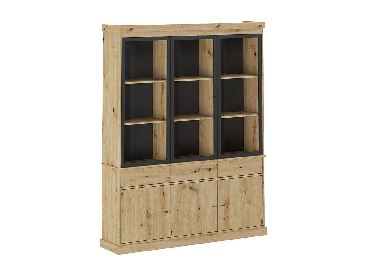 VITRINENSCHRANK - 172.5 cm x 39.6 cm - Glas, Holz, Platte - Schwarz, Naturfarben Hell - MARSORIA - Schwarz/Naturfarben, Glas/Holz (172.5/217.8/39.6cm) - Vente-Unique