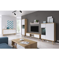 MÖBELWAND Weiß DRIMO Skandinavischer Stil LED Beleuchtung - Multicolor, Holzwerkstoff (300/197/40cm) - Sepro Meble
