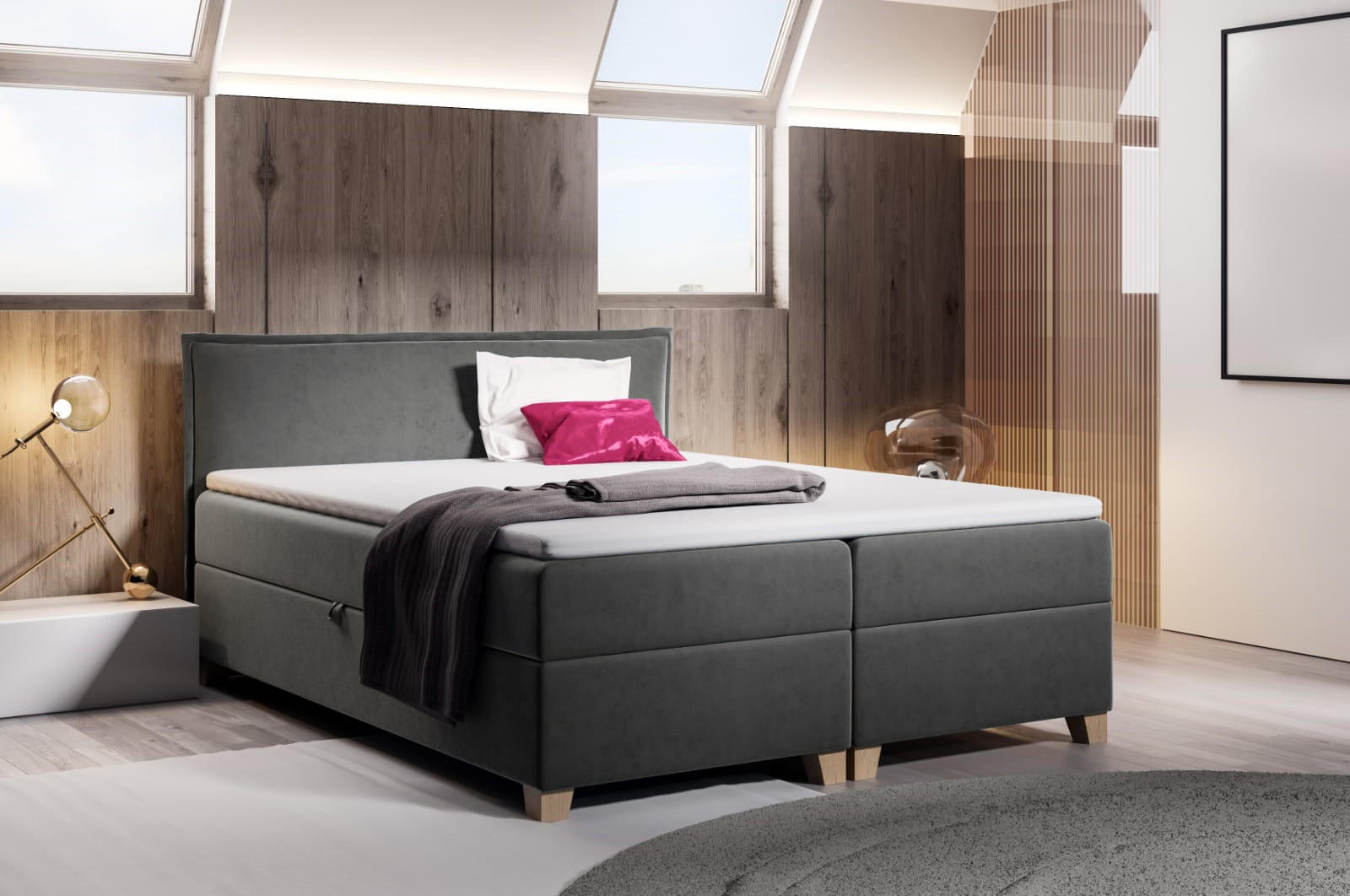 BOXBETT Fren - 180x200 - dunkelgrau (Kronos 22, Velvet) - Dunkelgrau/Beige, Holz/Holzwerkstoff (180/200cm) - Sofnet