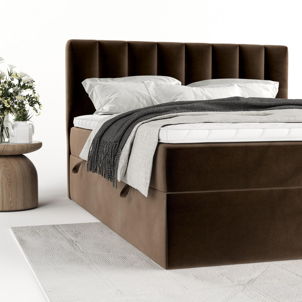 BOXBETT Bari 160/200 cm Braun im Kronos Stoff - Braun, Holz/Holzwerkstoff (160/200cm) - AltaBeds