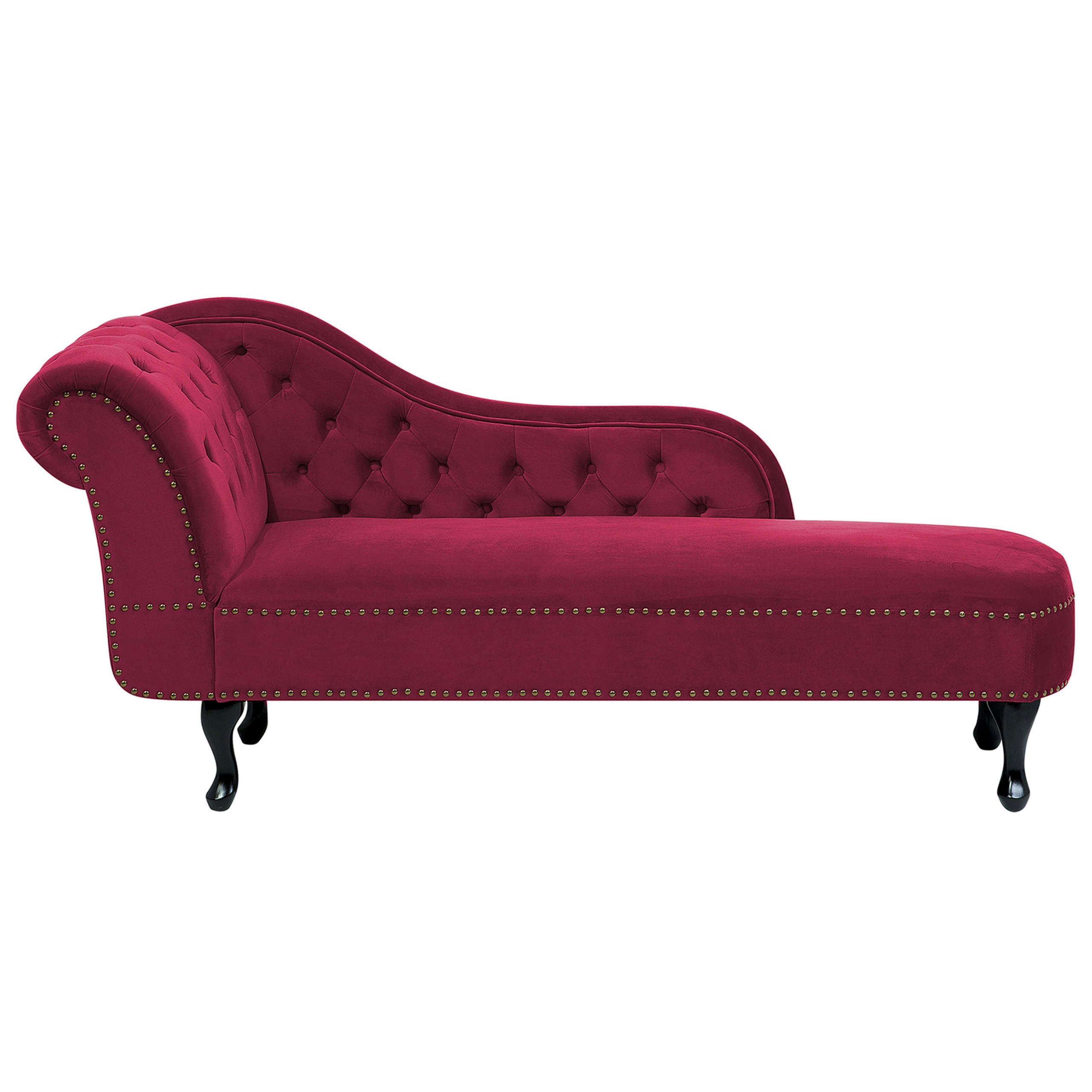 CHAISELONGUE Samtstoff burgunderrot linksseitig Nimes - Rot/Schwarz, Textil (170/79/61cm) - Beliani