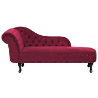 CHAISELONGUE Samtstoff burgunderrot linksseitig Nimes - Rot/Schwarz, Textil (170/79/61cm) - Beliani