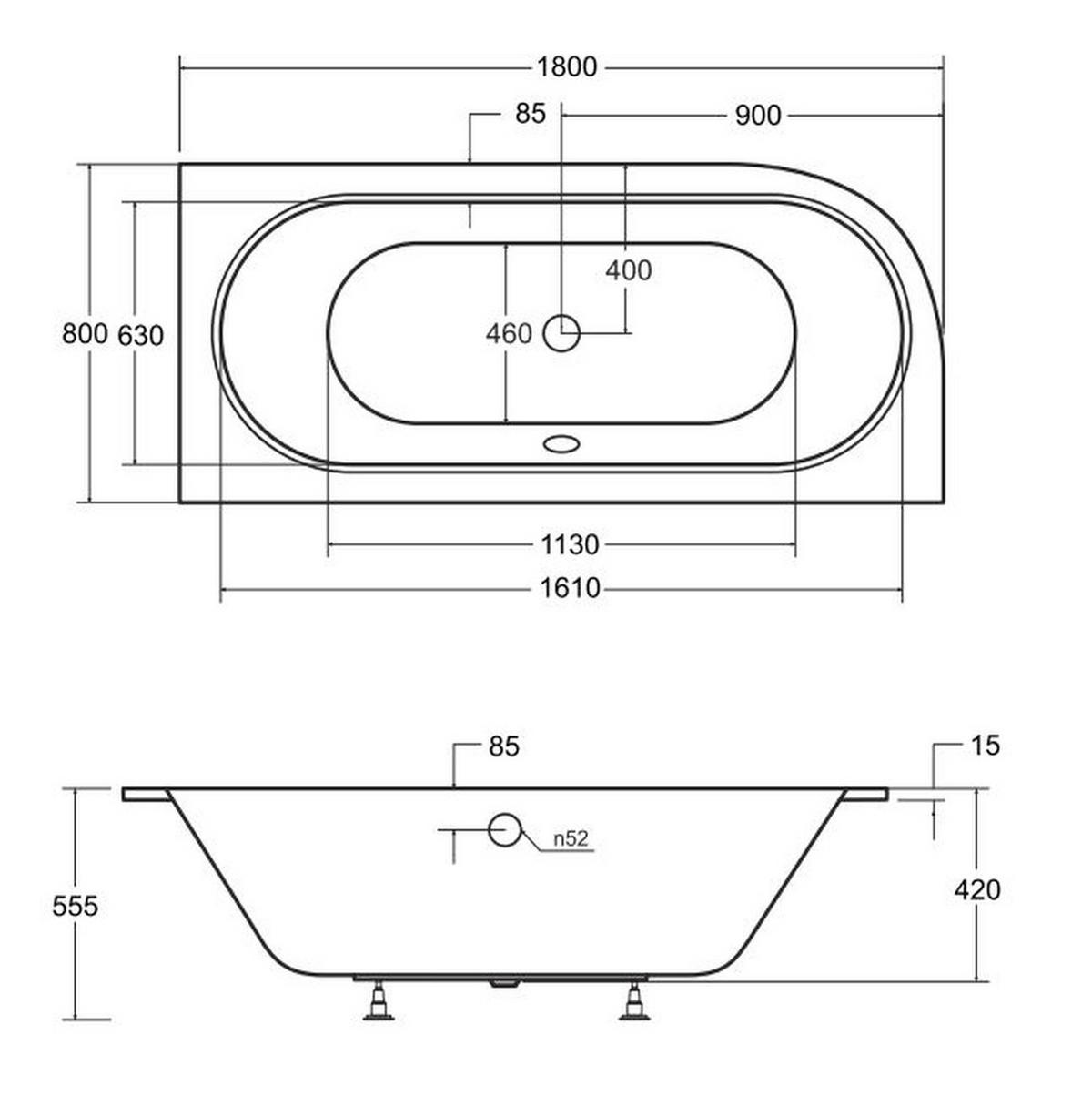 BADEWANNE Eckwanne AVITA SLIM 180/80 Rechts Ablauf & Füße - Weiß, Kunststoff (80/55.5/180cm) - bad land