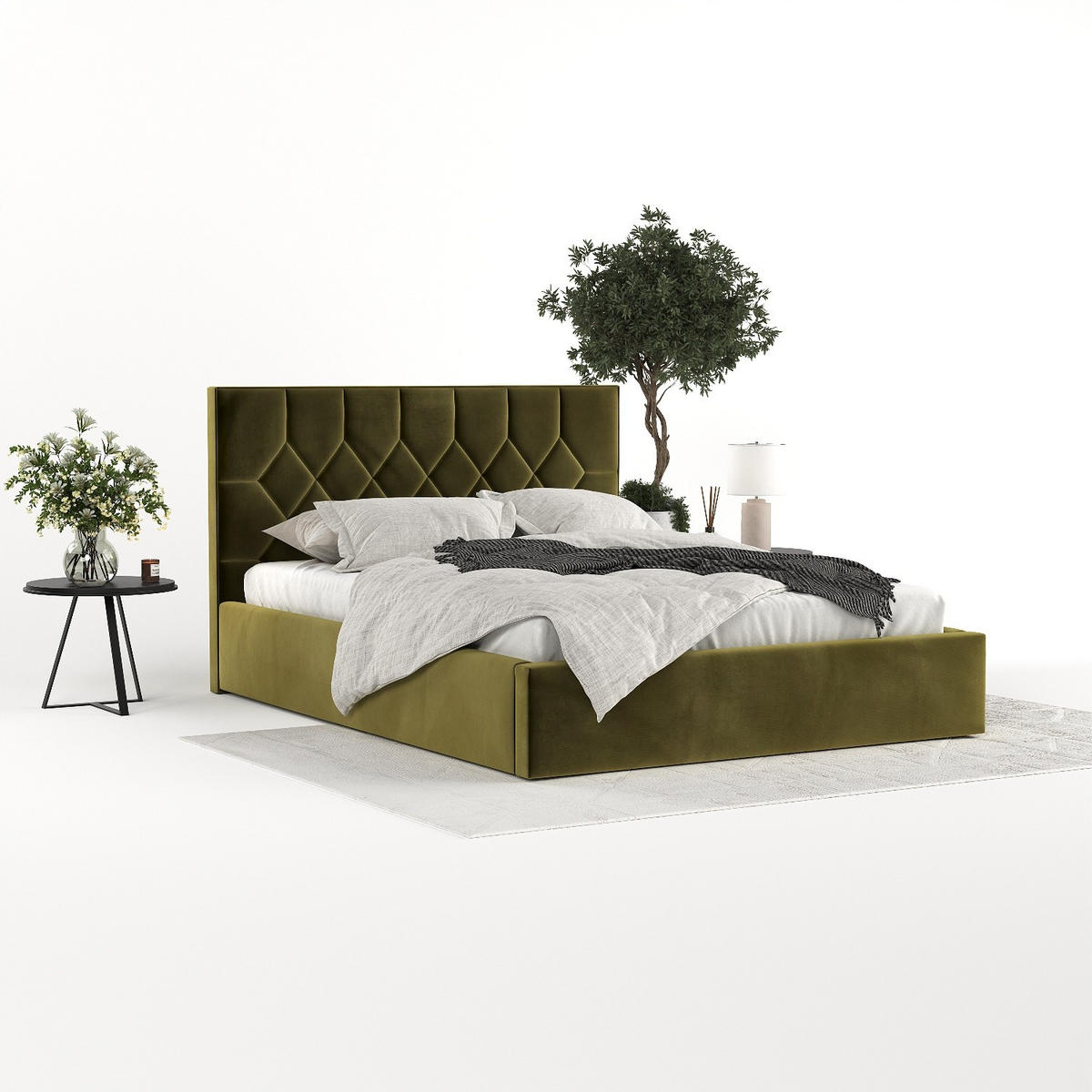 POLSTERBETT Brisa 140/200 cm Olivgrün im Kronos Stoff - Schwarz/Naturfarben, Holz/Holzwerkstoff (140/200cm) - AltaBeds