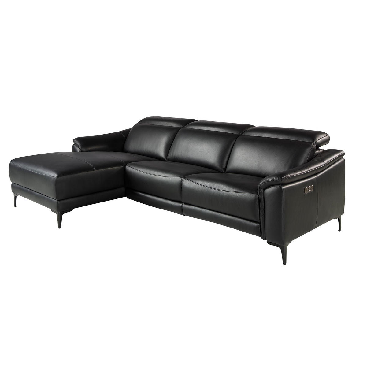ECKSOFA Linkes Chaiselongue-Relaxsofa aus schwarzem Leder 272/168/96 cm - Schwarz, Leder (272/168cm) - ANGEL CERDA