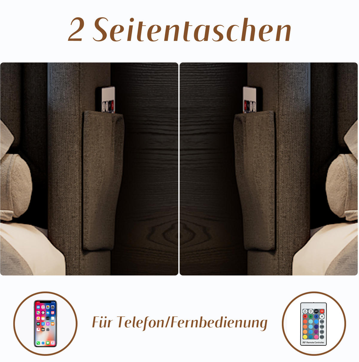POLSTERBETT aus Baumwoll-Leinen 90x200 cm in Grau mit LED & Matratze - Grau, Textil (90/200cm) - Modfu