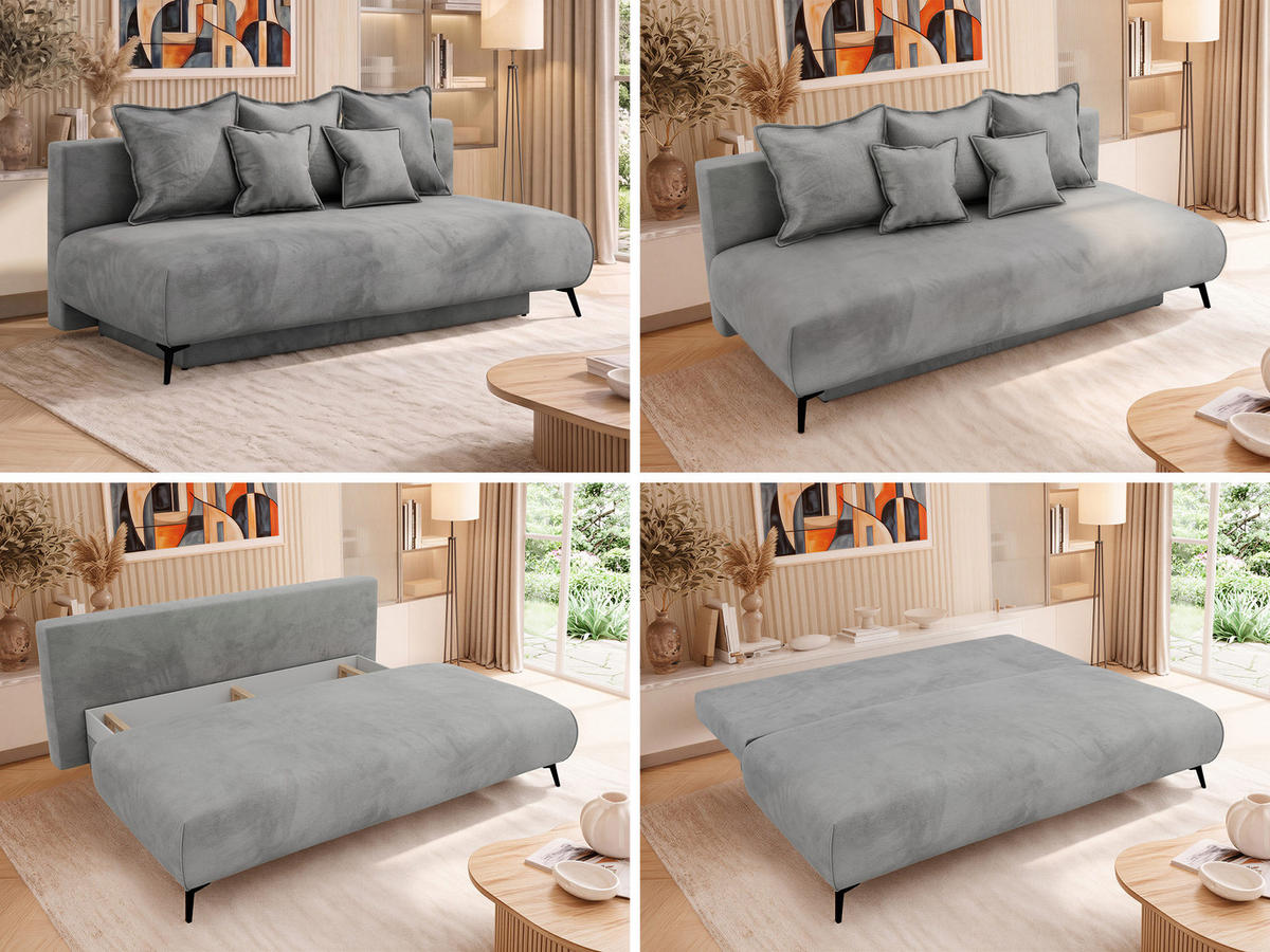 3-SITZER SOFA VIRENO - Hellgrau Velvet - Hellgrau/Schwarz, Textil/Metall (197/95/102cm) - MKS