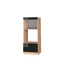 MIKROWELLENSCHRANK Fame-Line Schwarz Eiche hochglanz 60 cm offen - Honigeiche/Schwarz Hochglanz, Holzwerkstoff (60/153.6/58.1cm) - Vicco