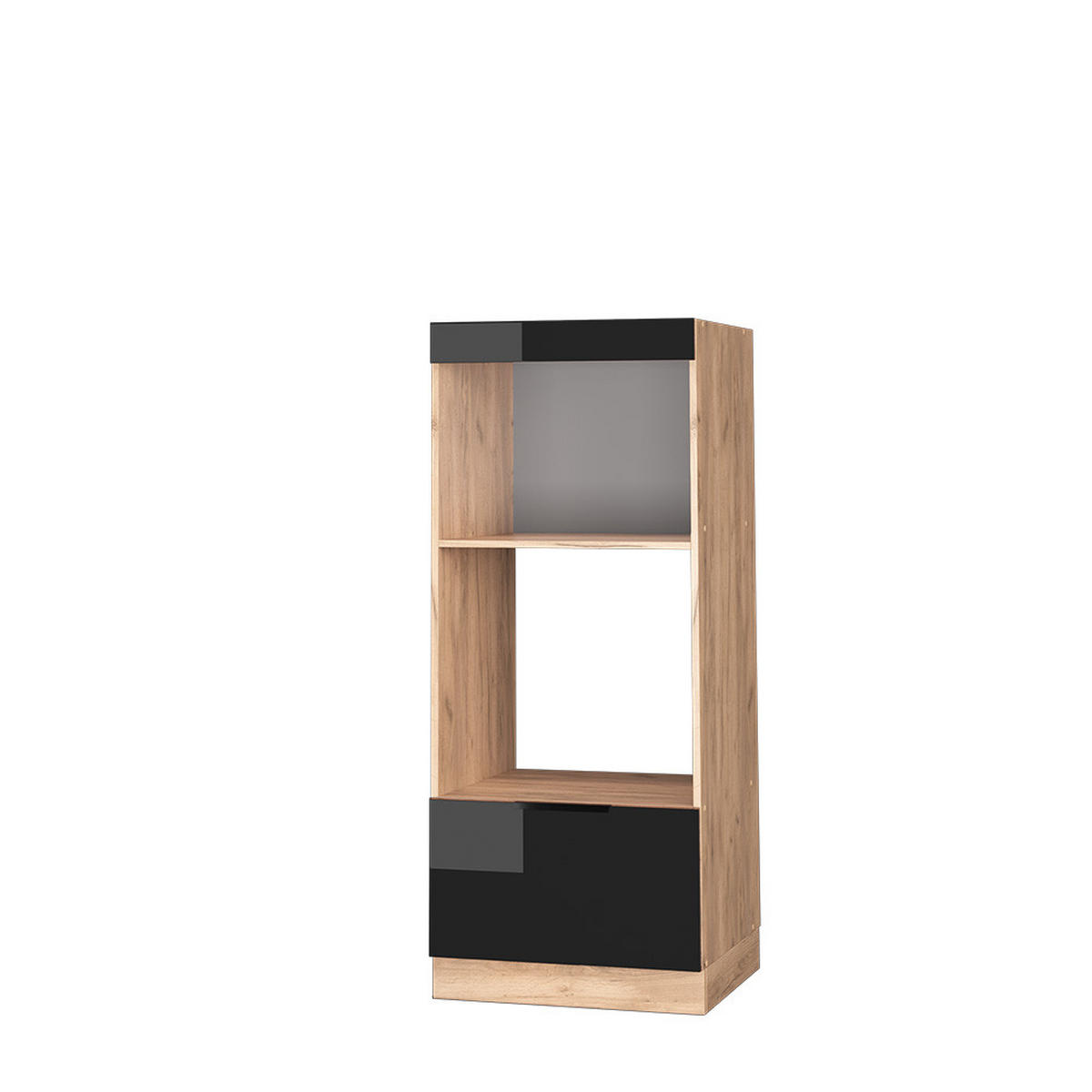 MIKROWELLENSCHRANK Fame-Line Schwarz Eiche hochglanz 60 cm offen - Honigeiche/Schwarz Hochglanz, Holzwerkstoff (60/153.6/58.1cm) - Vicco