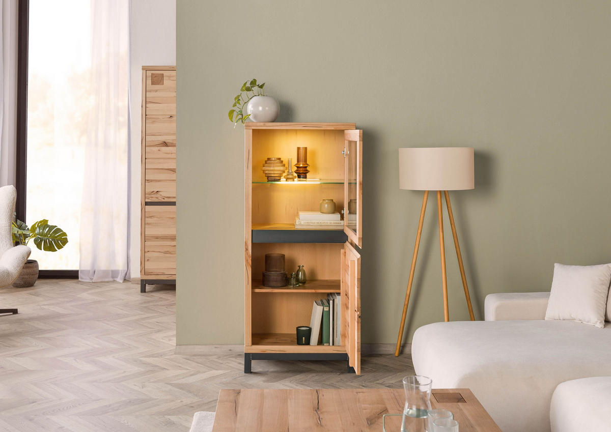 VITRINE Kernbuche 65x40x148 natur geölt VILLANDERS #104 - Hellbraun, Holz (65/148/40cm) - Massivmoebel24
