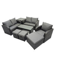 GARTENSOFA SET mit rechteckigem COUCHTISCH Polyrattan 8-Sitzer Dunkelgrau - Dunkelgrau/Grau, Glas/Kunststoff - Fimous