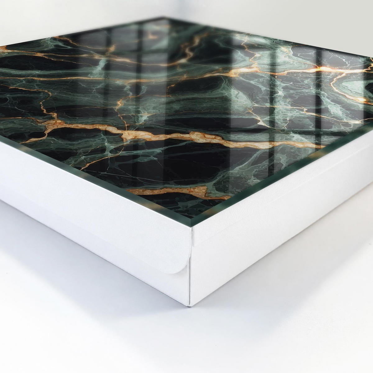 SCHLÜSSELBOX Weiß 30x30 cm – Türöffnung nach rechts - Marmor-Eleganz - Grün, Metall (30/30/5cm) - TULUP