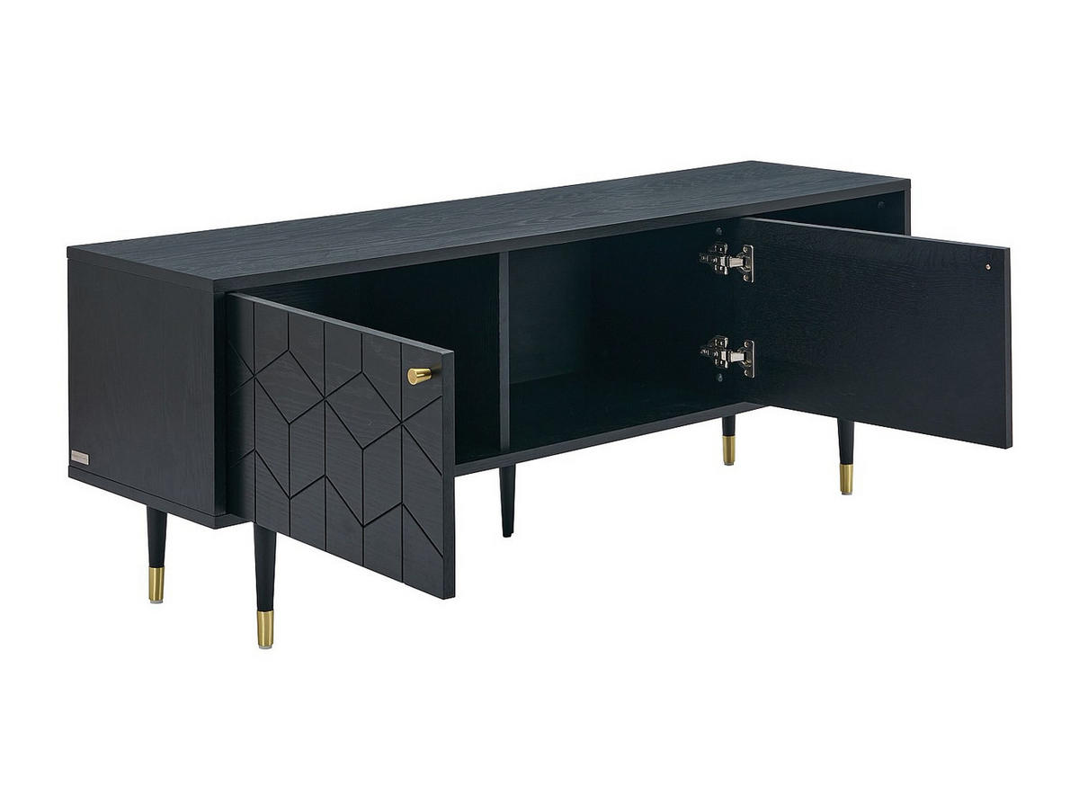 TV-MÖBEL mit 2 Türen & 2 Fächern - Eichenfurnier - Schwarz & Goldfarben - PARIOMA - Schwarz, Holz (150/55/40cm) - Vente-Unique