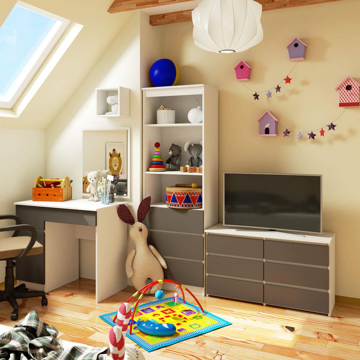 KOMMODE Weiß, Graphit Grau 57/100/35 - Weiß, Holzwerkstoff (100/57/35cm) - RAUMHIRSCH FURNITURE