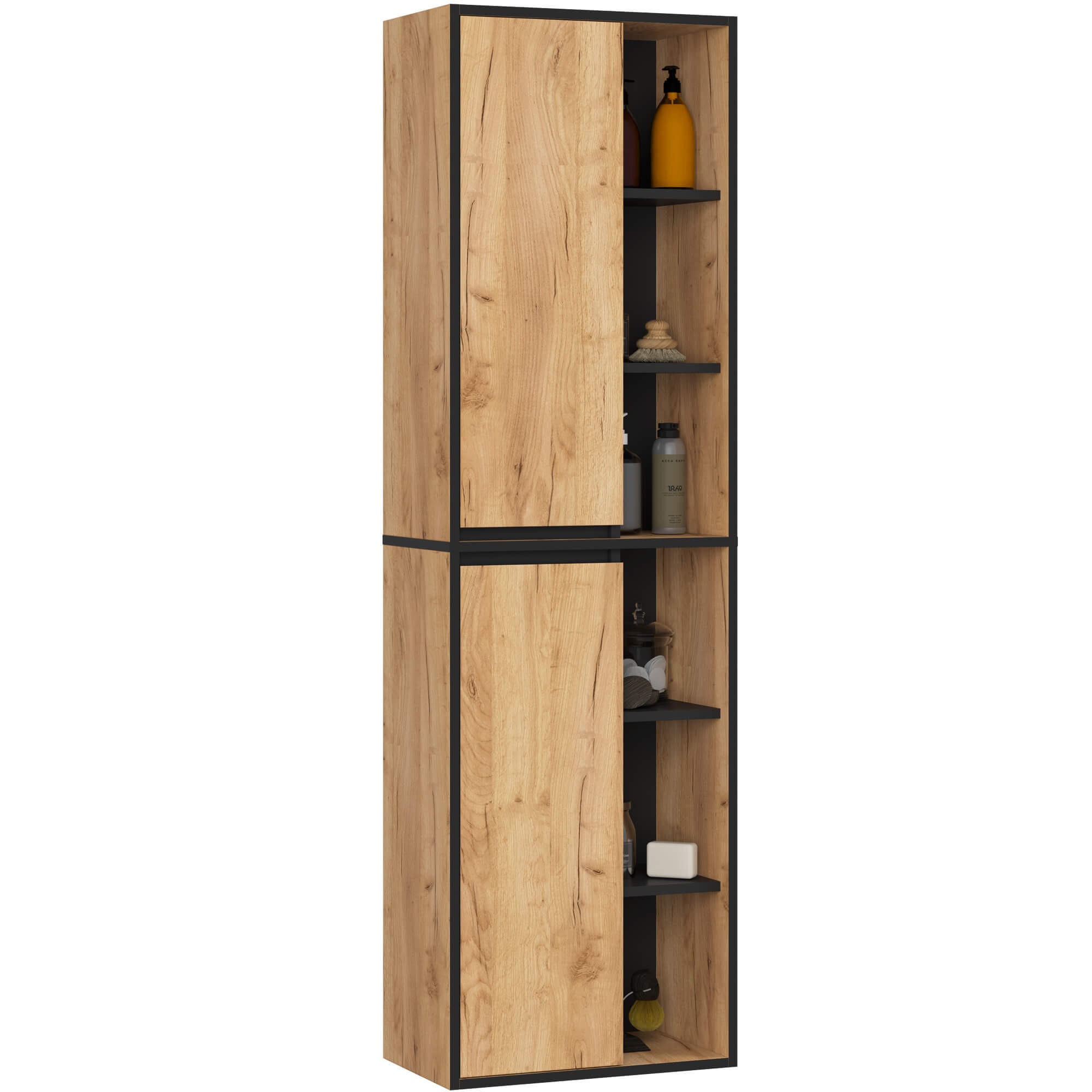 BAD HOCHSCHRANK Vami Craft-Eichenfarben, Schwarz - Eichefarben/Schwarz, Holzwerkstoff (50/170/30cm) - Akord