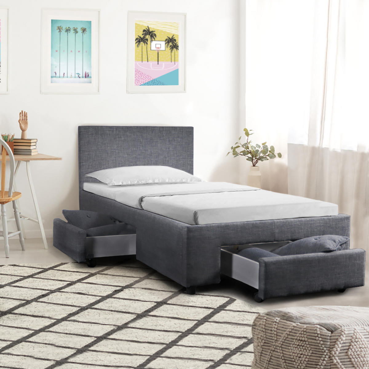 BETT LUGANO mit Schubladen/ Bett LUGANO 90x190 - Dunkelgrau - Dunkelgrau, Holzwerkstoff (90/190cm) - Weber Industries