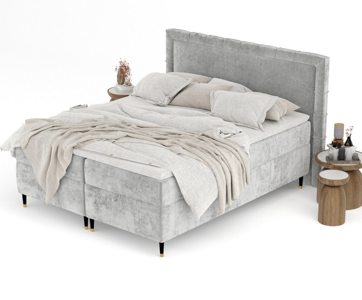 BOXBETT Monpelli Grau 140/200 cm mit Matratze und Topper - Schwarz/Grau, Holz/Holzwerkstoff (140/200cm) - Maison de Reve