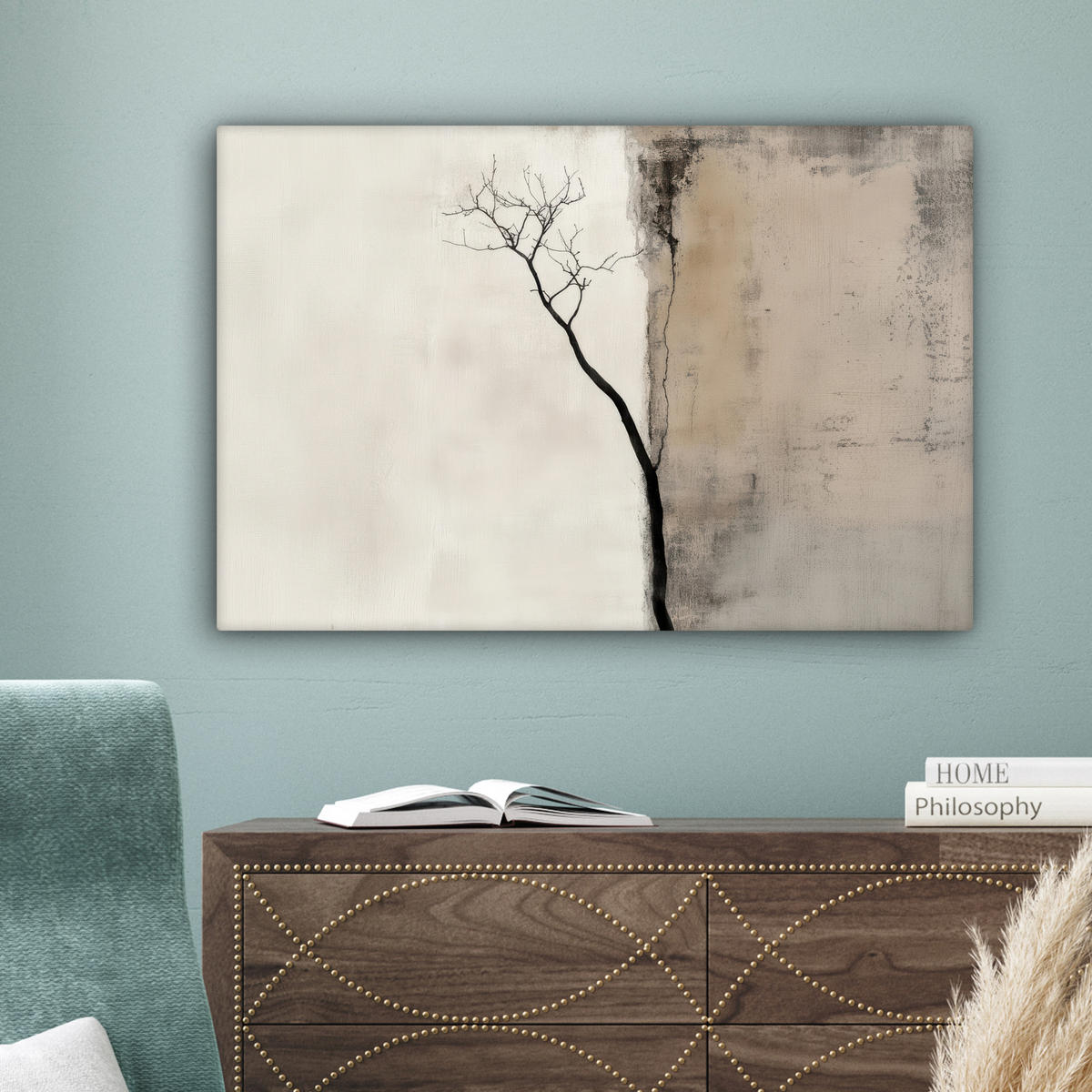 LEINWANDBILD Wabi sabi - Pflanze - Beige Wanddeko 90x60 cm - Taupe, Textil (90/60cm) - MuchoWow