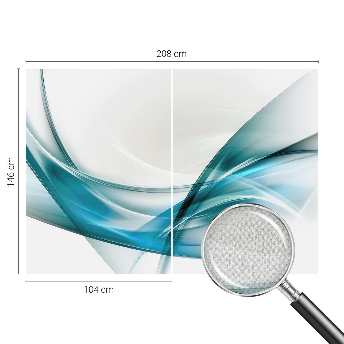 FOTOTAPETE 208x146 cm - Blaue Wellen - Weiß, Textil (208/146cm) - Wallfluent