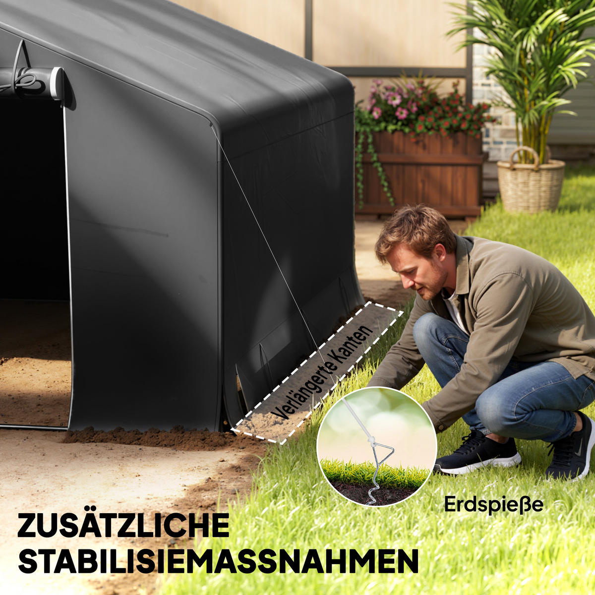 GARAGENZELT 300 x 300 x 210 cm wasserdicht Fahrradgarage mit Reißverschlusstür - Dunkelgrau, Kunststoff (300/210/300cm) - Outsunny