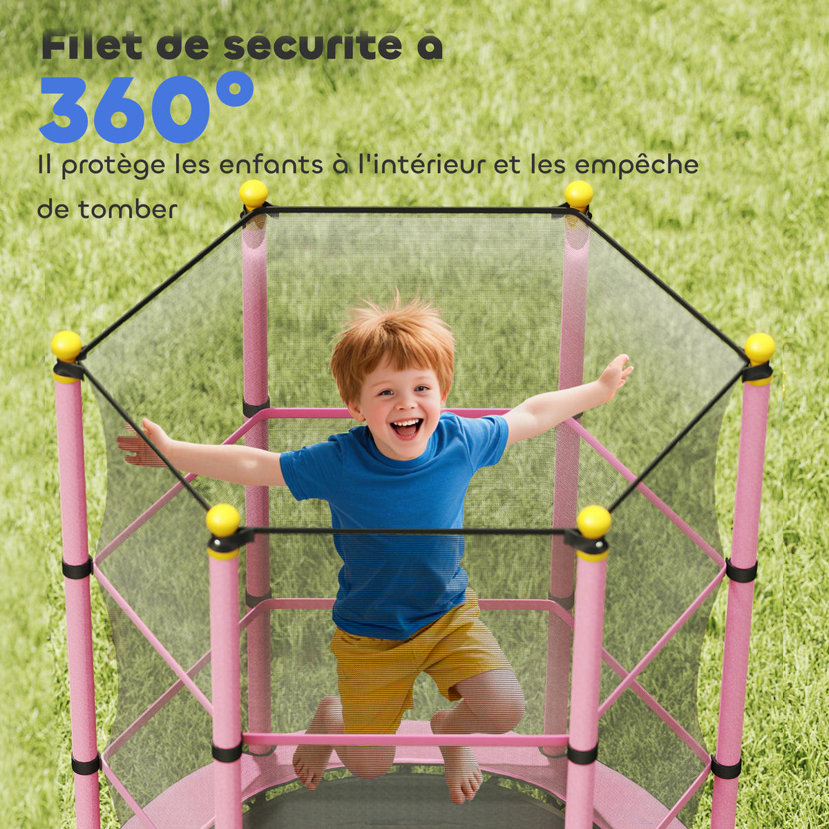 TRAMPOLIN DE-18989 Ø140 cm mit Sicherheitsnetz Rosa - Pink, Metall (140/140cm) - ComfortXL