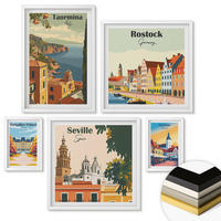 WANDBILDER 5er-Set - 50x50 cm & 20x30 cm & 40x60 cm Weißer Rahmen - Retro-Stadtgrafiken - Weiß, Kunststoff (40/60cm) - ArtPrintCave