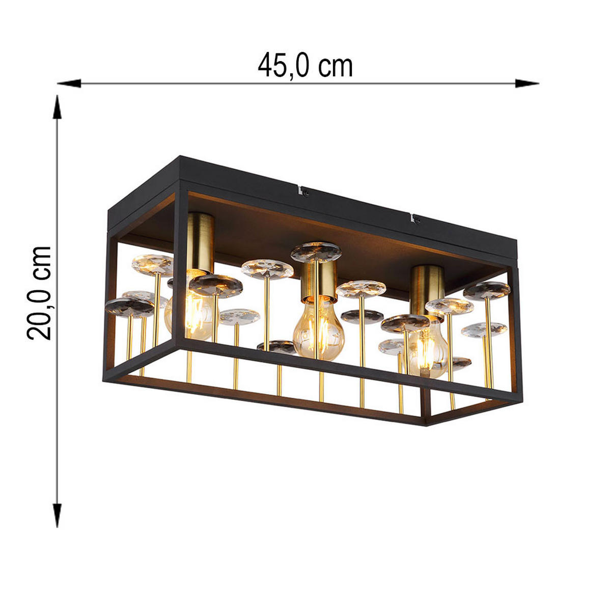 DECKENLEUCHTE LISBON Metall, Kristall, Schwarz Gold - Goldfarben, Metall (45/18/20cm) - Globo Lighting