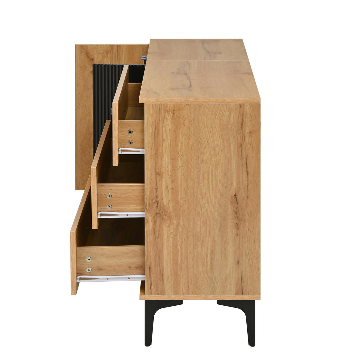 HIGHBOARD 60/40/121 cm mit Rattantüren, offenen Fächern und Kippsicherung, Natur - Naturfarben, Holzwerkstoff (60/121/40cm) - Redom