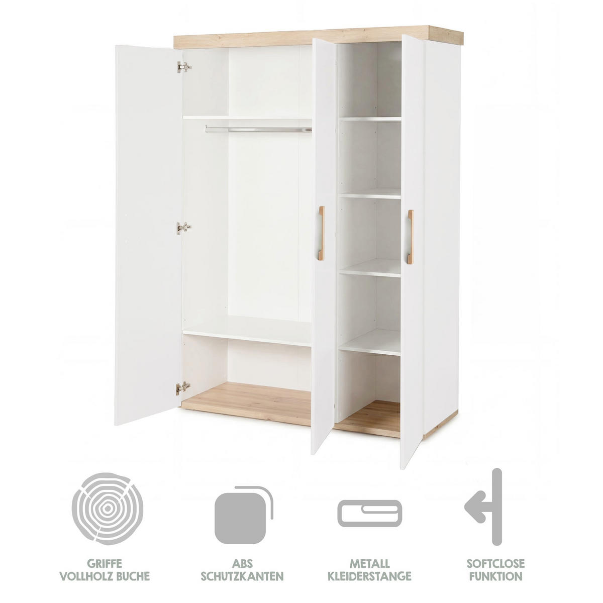 KINDERKLEIDERSCHRANK Jimmy Weiß - Weiß, Holzwerkstoff (138/195/53cm) - Roba