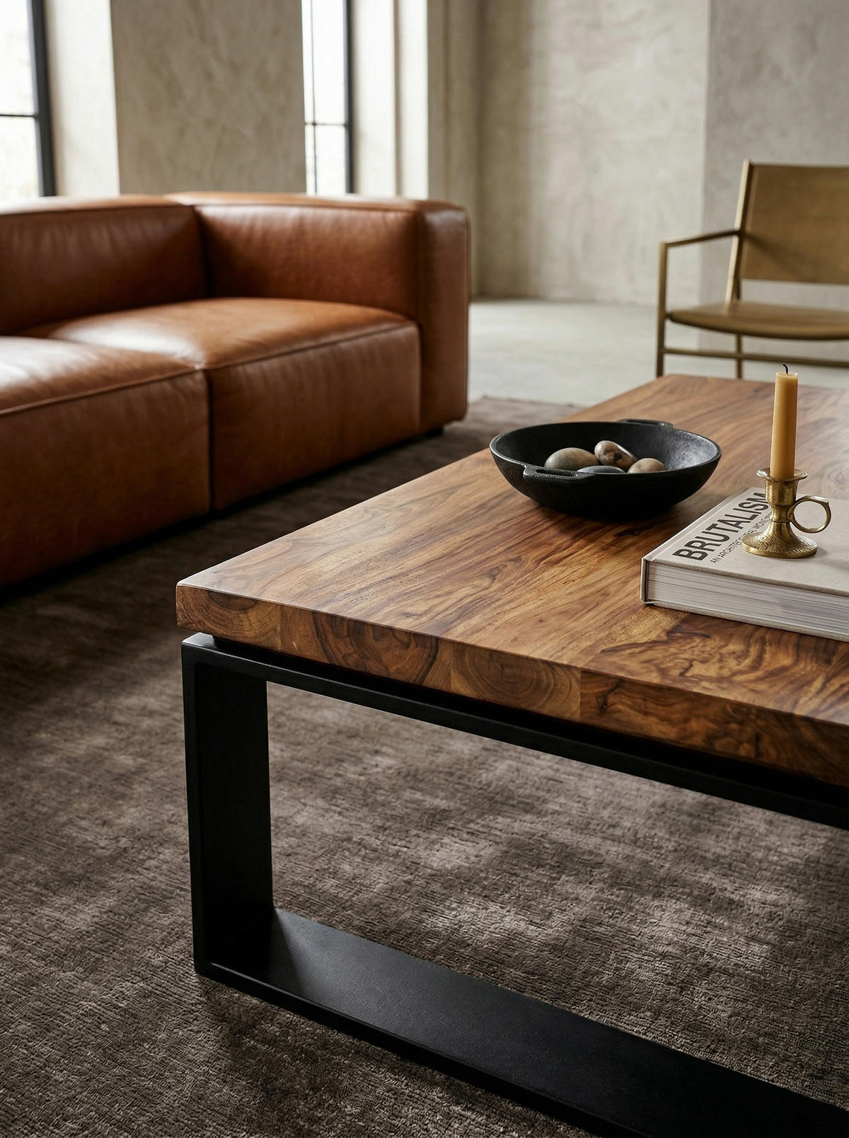 COUCHTISCH aus Holz und Metall, Industriedesign, Einzigartige Maserung, 115x60x35 cm - Schwarz/Braun, Holz/Metall (60/115/35cm) - KADIMA DESIGN