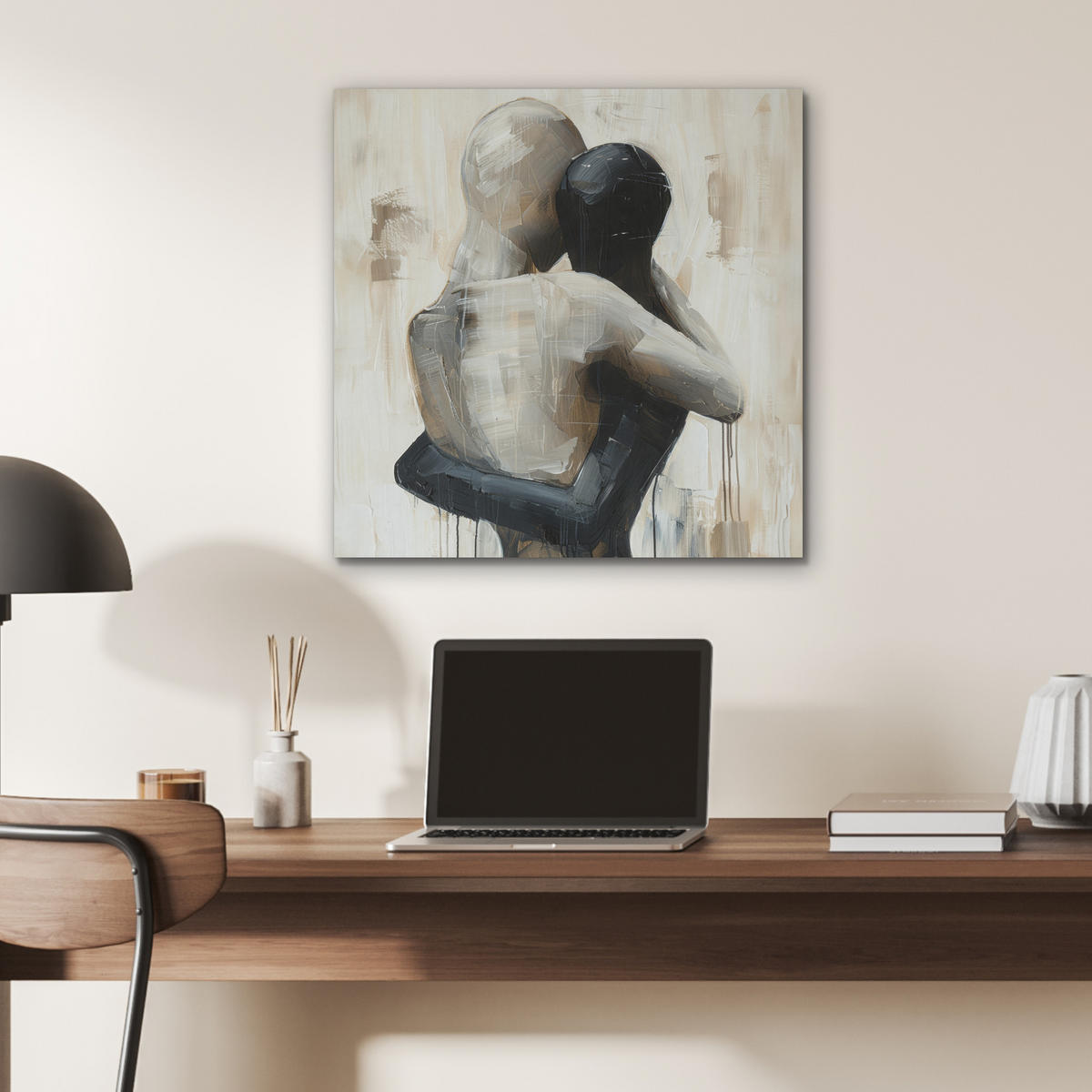 AKUSTIKBILD Abstrakt - Liebe - Schwarz und weiß - Modern Wandbilder 60x60 cm - Schwarz, Kunststoff (60/60/0.9cm) - MuchoWow