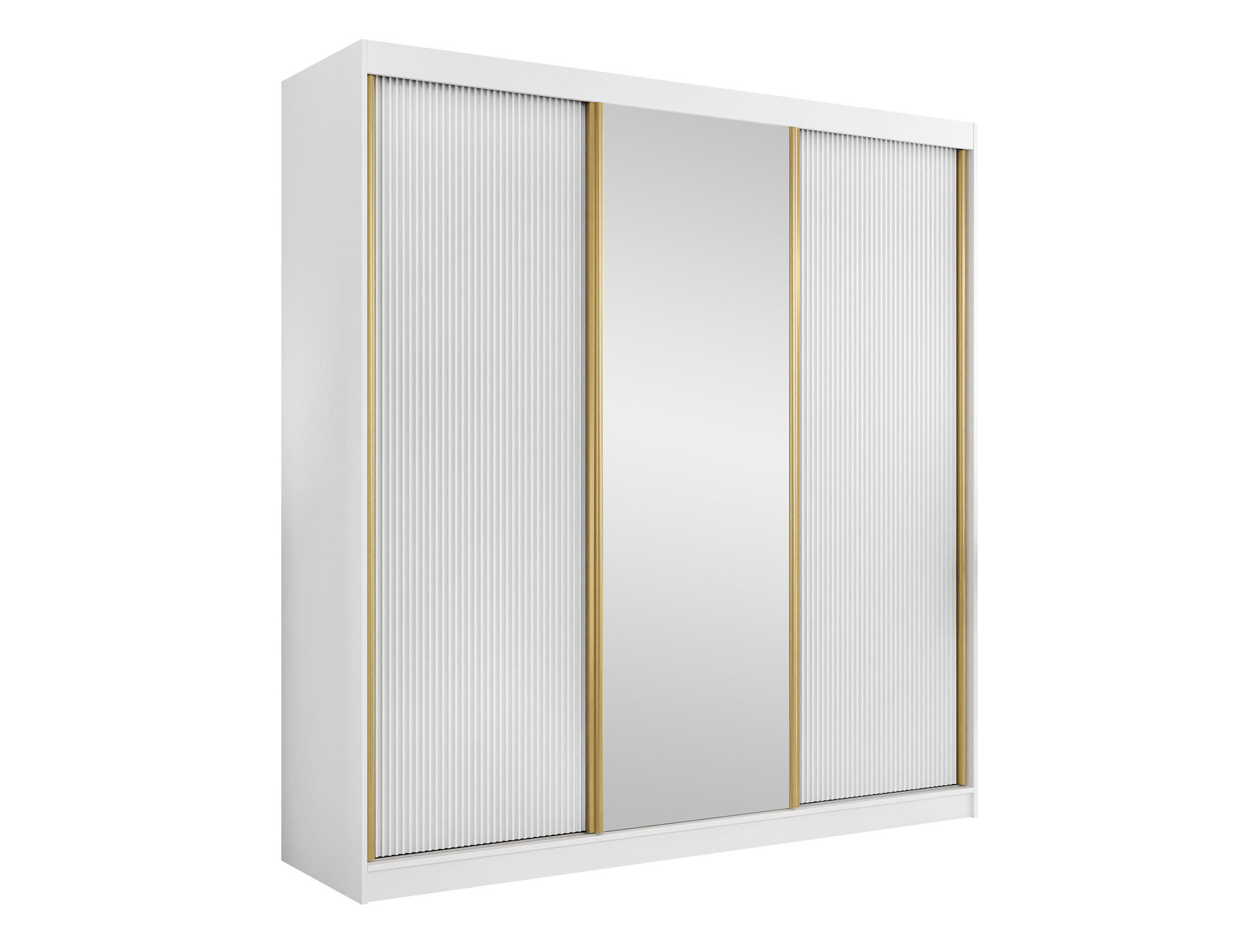 SCHIEBETÜRENSCHRANK Tireno 3D - Goldfarben/Weiß, Holzwerkstoff/Metall (200/216/60cm) - MIRJAN24