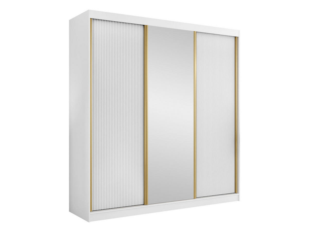 SCHIEBETÜRENSCHRANK Tireno 3D - Goldfarben/Weiß, Holzwerkstoff/Metall (200/216/60cm) - MIRJAN24