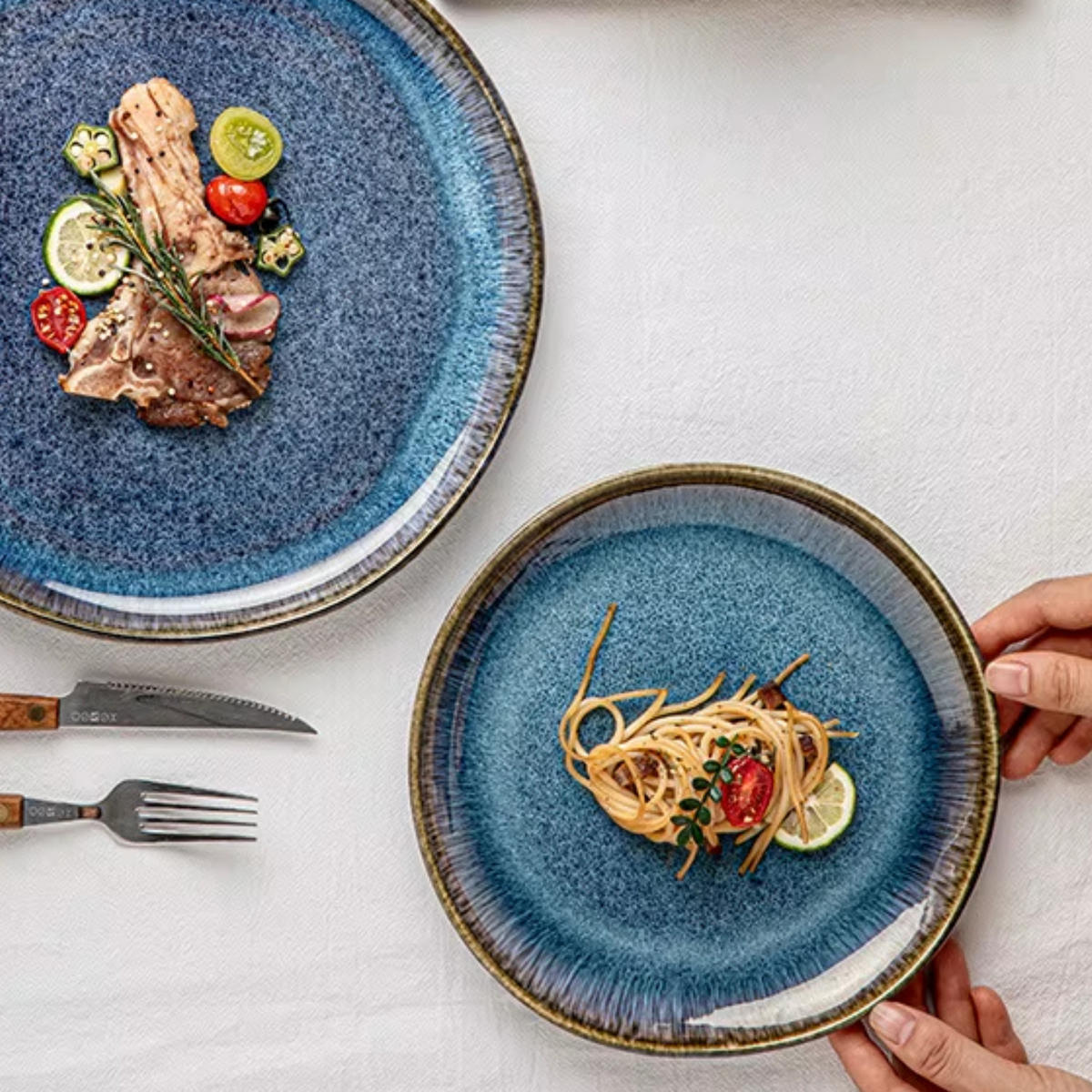 FRÜHSTÜCKSTELLER 6er-Set Keramik Blau 21,7 cm - Blaugrau, Keramik (21.7/1.5/21.7cm) - Quality Elegance