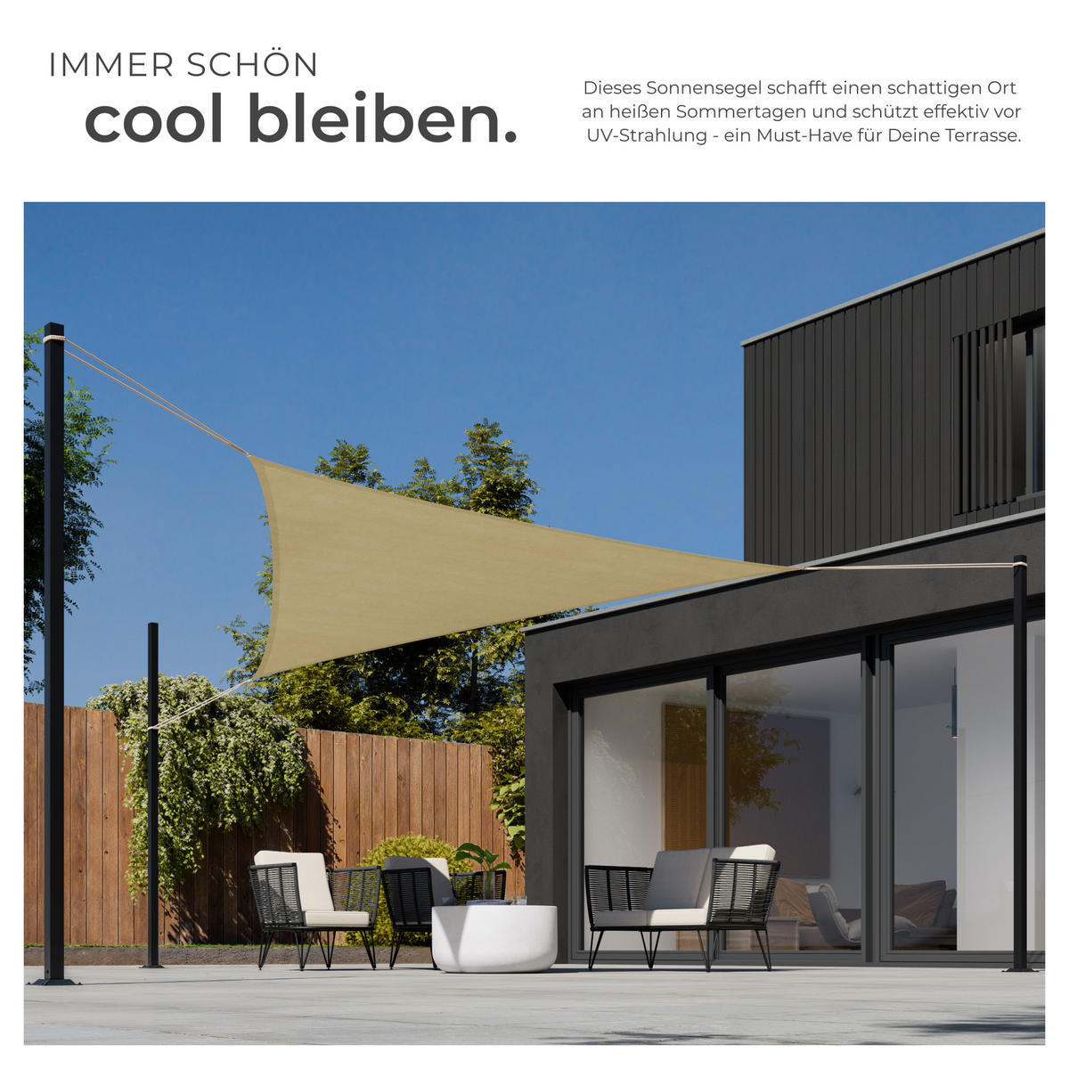 SONNENSEGEL , inklusive Spannseile, beige - Beige, Kunststoff (360/360cm) - tectake