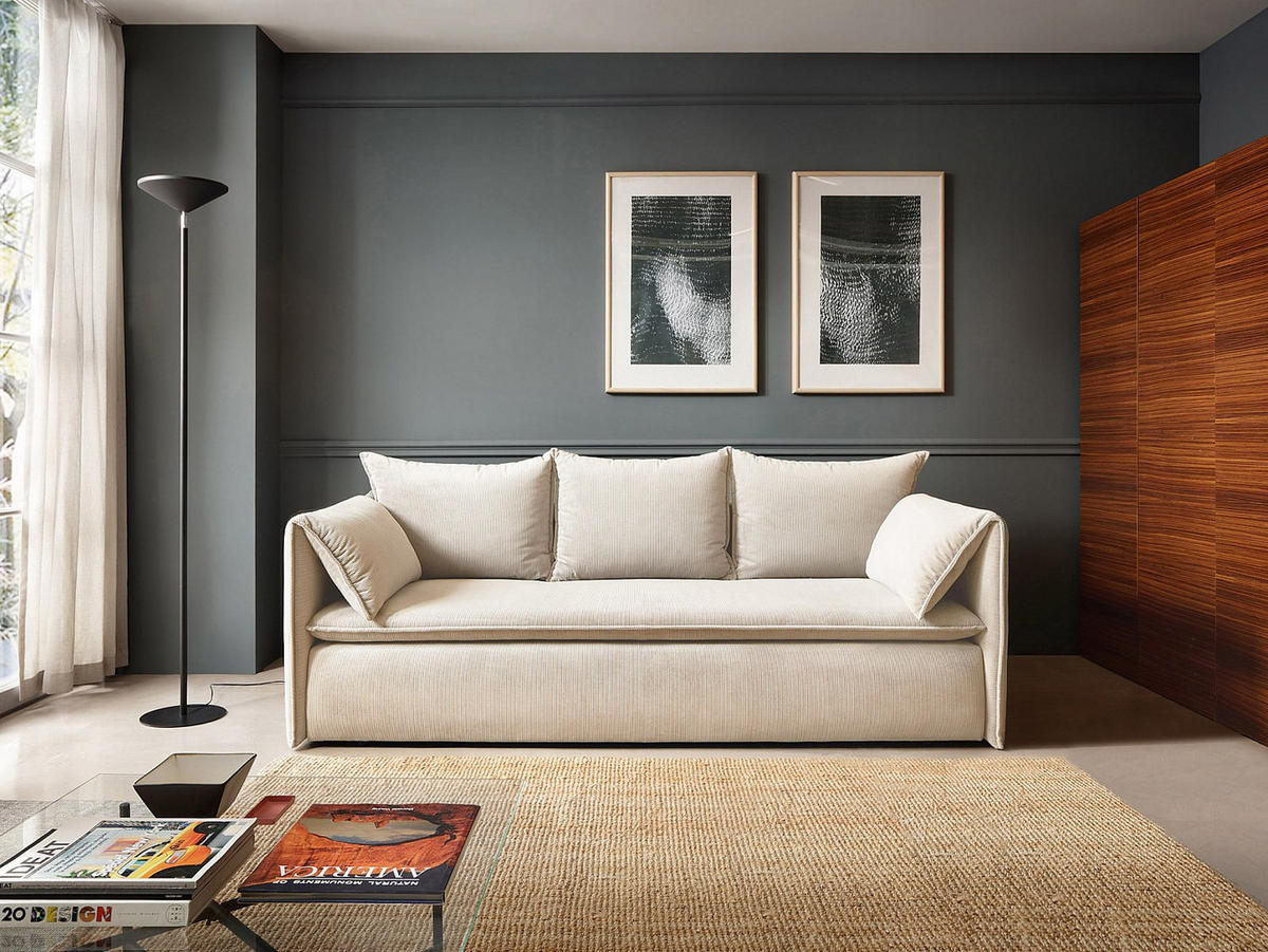 SOFA 3-Sitzer mit Schlaffunktion - Feincord - Beige - TEODORA - Beige, Textil (218/89/105cm) - Vente-Unique