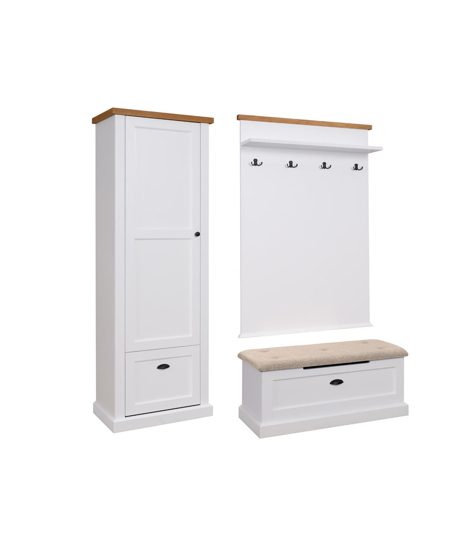 Feldmann-Wohnen Garderoben-Set Weiß, Braun 172x200x42 cm