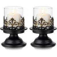 KERZENSTÄNDER 2-teiliges Set Schwarz Matt mit Glas - Multicolor, Metall (10.5/16/10.5cm)