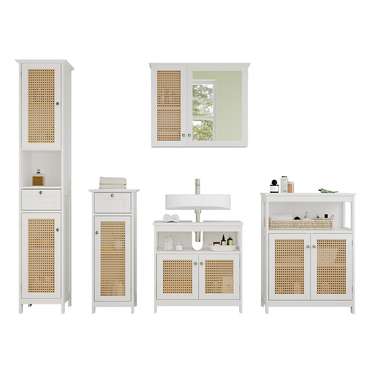 BADMÖBEL-SET Rosario Weiß 5 Teile, mit Hochschrank - Weiß, Holzwerkstoff (60/60/30cm) - Vicco